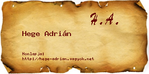 Hege Adrián névjegykártya